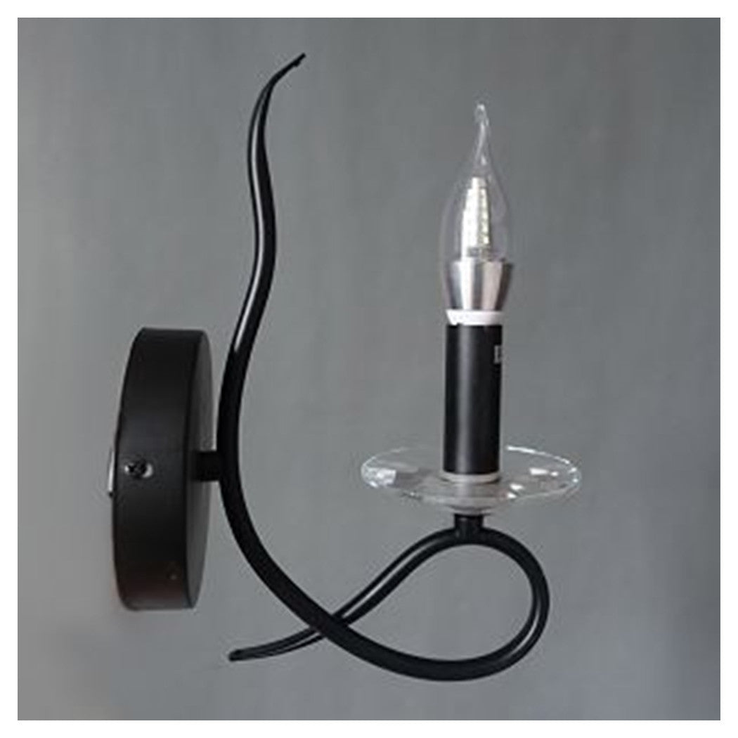 Trade Shop - Applique Lampada Da Parete A Candela E14 A Spirale Singola Nero Design Elegante 00521         