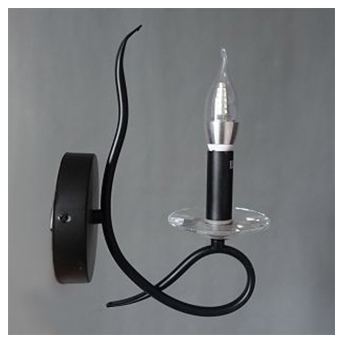 Trade Shop - Applique Lampada Da Parete A Candela E14 A Spirale Singola Nero Design Elegante 00521         