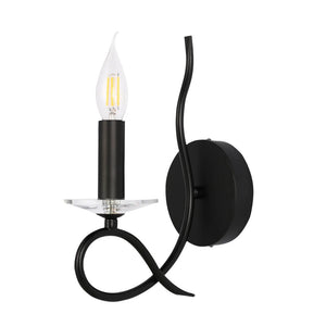 Trade Shop - Applique Lampada Da Parete A Candela E14 A Spirale Singola Nero Design Elegante 00521         