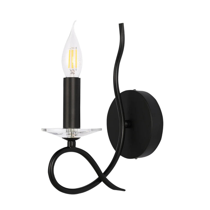 Trade Shop - Applique Lampada Da Parete A Candela E14 A Spirale Singola Nero Design Elegante 00521         