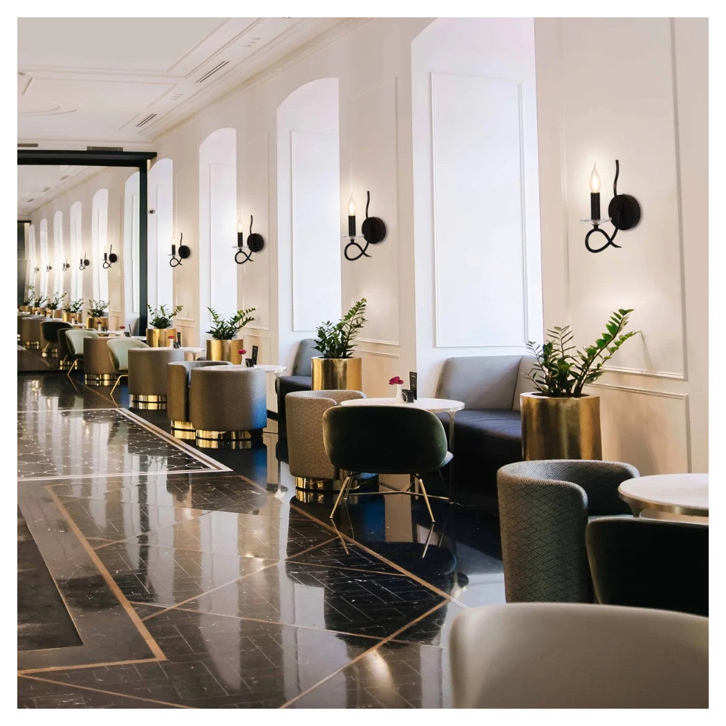 Trade Shop - Applique Lampada Da Parete A Candela E14 A Spirale Singola Nero Design Elegante 00521         