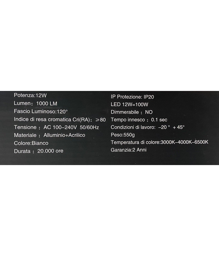 Applique Lampada Da Parete Luce Led Moderna 12 Watt Luce 4000k 6500k 3000k E59-b         