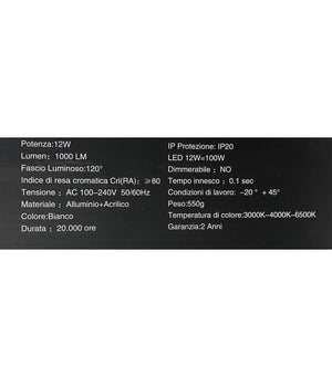 Applique Lampada Da Parete Luce Led Moderna 12 Watt Luce 4000k 6500k 3000k E59-b         