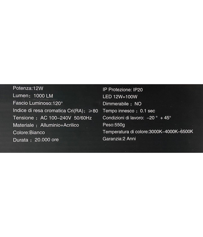 Applique Lampada Da Parete Luce Led Moderna 12 Watt Luce 4000k 6500k 3000k E59-b         