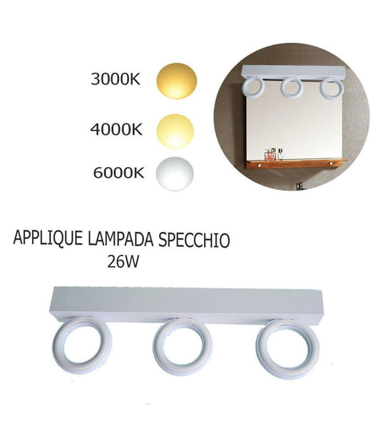 Applique Lampada Moderno Da Parete Muro Specchio 26w Bagno 135 Led 2835 Smd Luce         