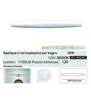 Applique Led 12 Watt Ip20 Per Specchio Bagno Luce Calda Naturale Fredda Xc-6424  -bianco Caldo      -
