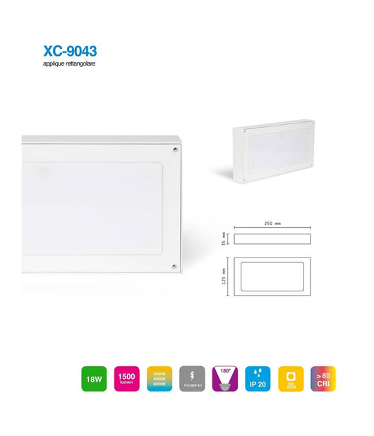 Applique Led 18 W Slim A Parete Rettangolare Luce Naturale Fredda Calda Xc-9043         