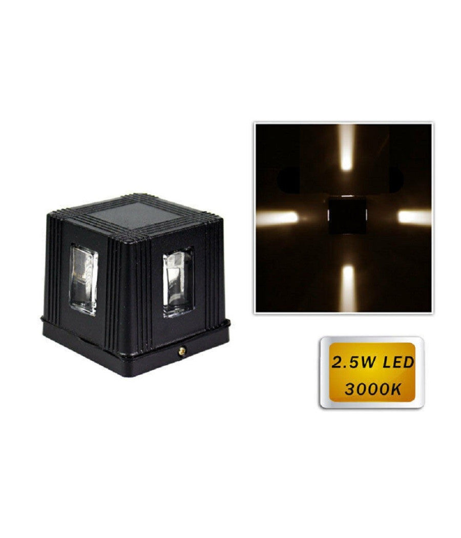 Applique Led 2,5 W Esterno Lampada Cubo A Parete Luce Moderna Giardino Nero Es32  -bianco Caldo      -