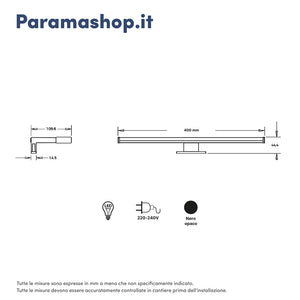 Applique led universale 40 cm per specchi in alluminio nero opaco