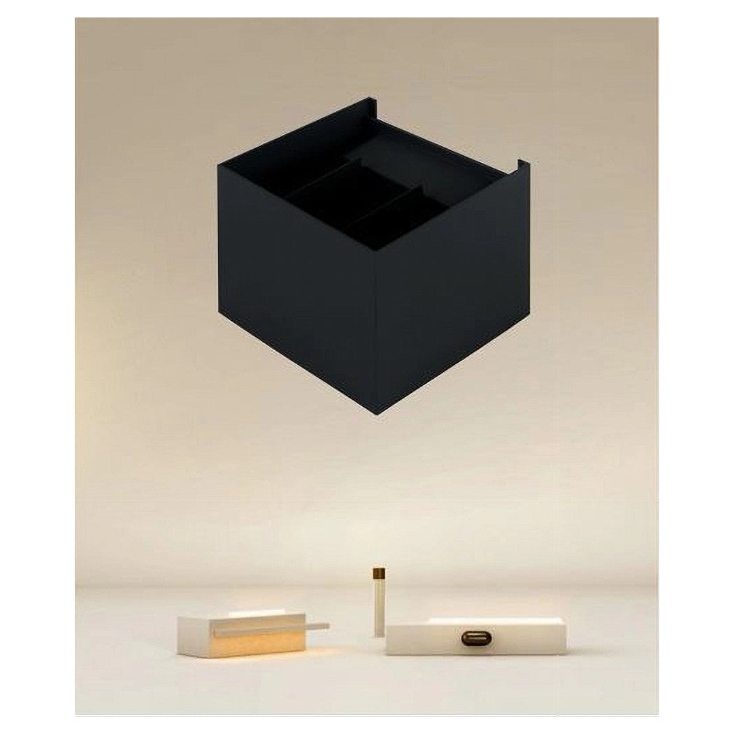Trade Shop - Applique Led A Cubo 12 Watt Lampada Quadrata Nero Da Parete Interno Ip20 00755         