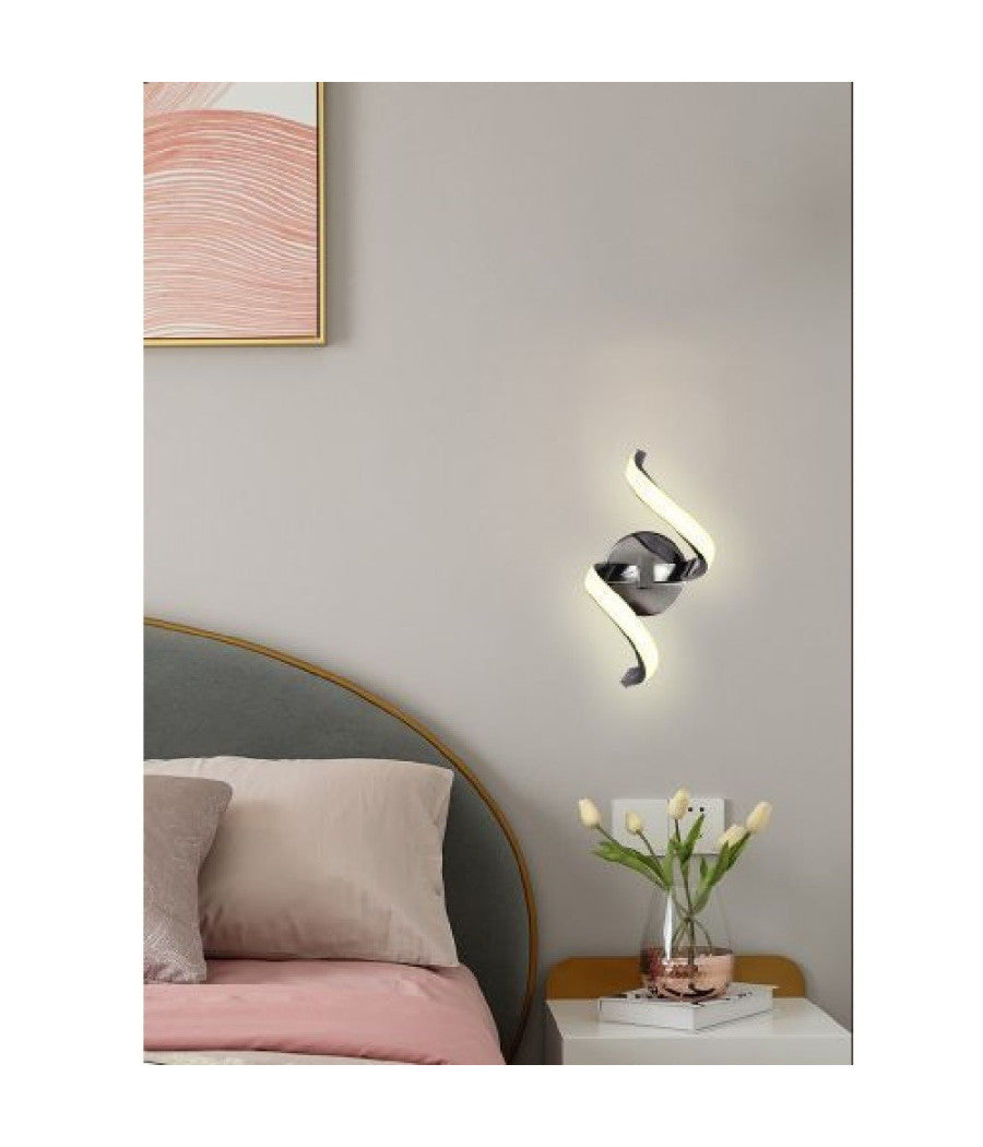Applique Led A Parete 9watt Curva Spirale Luce Fredda Naturale Calda E58 Argento  -bianco Naturale      -