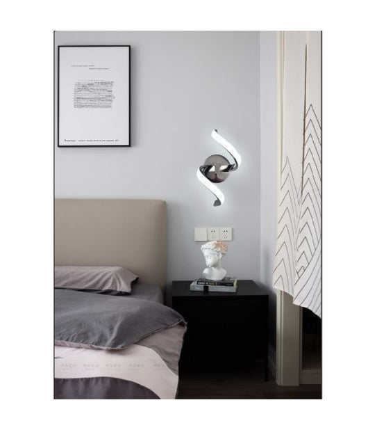 Applique Led A Parete 9watt Curva Spirale Luce Fredda Naturale Calda E58 Argento  -bianco Freddo      -