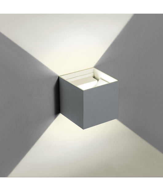 Applique Led Cubo Grigio Lampada Da Parete 12w 1500l Luce Regolabile Updown Ip65  -bianco Naturale      -