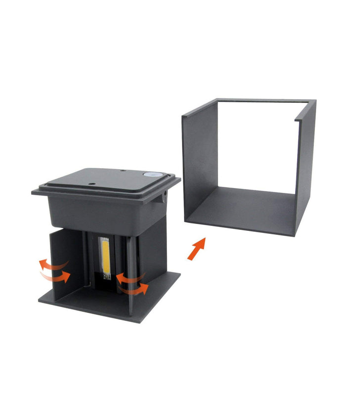 Applique Led Cubo Grigio Lampada Da Parete 12w 1500l Luce Regolabile Updown Ip65         