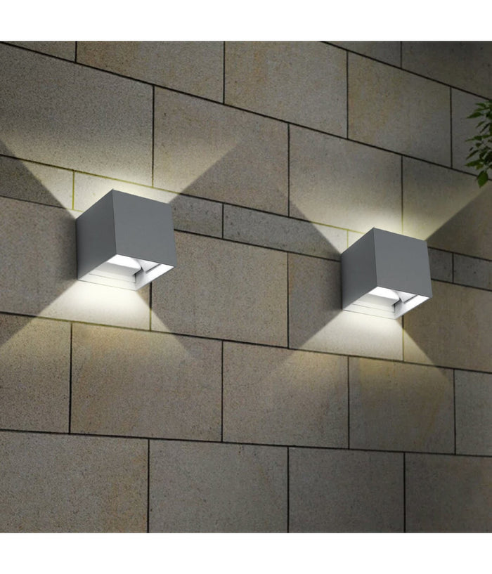 Applique Led Cubo Grigio Lampada Da Parete 12w 1500l Luce Regolabile Updown Ip65  -bianco Freddo      -