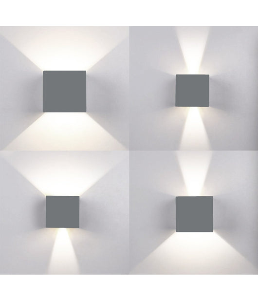 Applique Led Cubo Grigio Lampada Da Parete 5w 750lmn Luce Regolabile Updown Ip65  -bianco Naturale      -