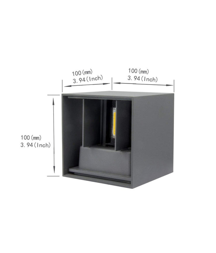 Applique Led Cubo Grigio Lampada Da Parete 5w 750lmn Luce Regolabile Updown Ip65  -bianco Freddo      -