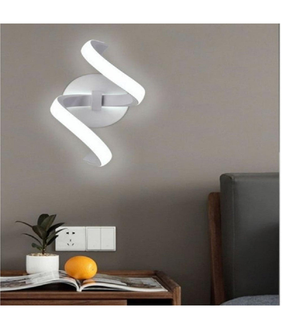Applique Led Da Muro 9 Watt Curva Spirale Luce Naturale Fredda Calda E58 Bianca         
