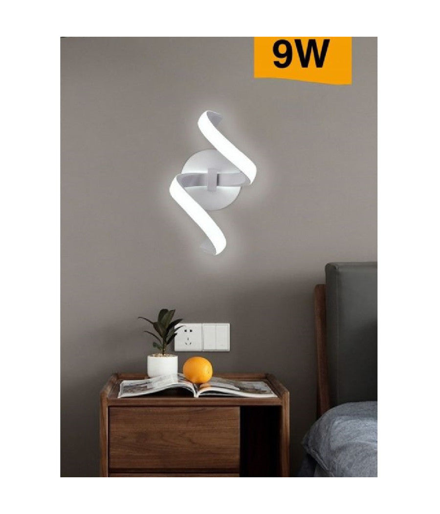 Applique Led Da Muro 9 Watt Curva Spirale Luce Naturale Fredda Calda E58 Bianca         