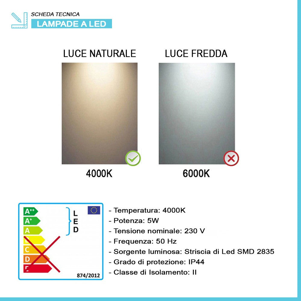 Applique LED per specchio 50 cm luce naturale e doppia installazione