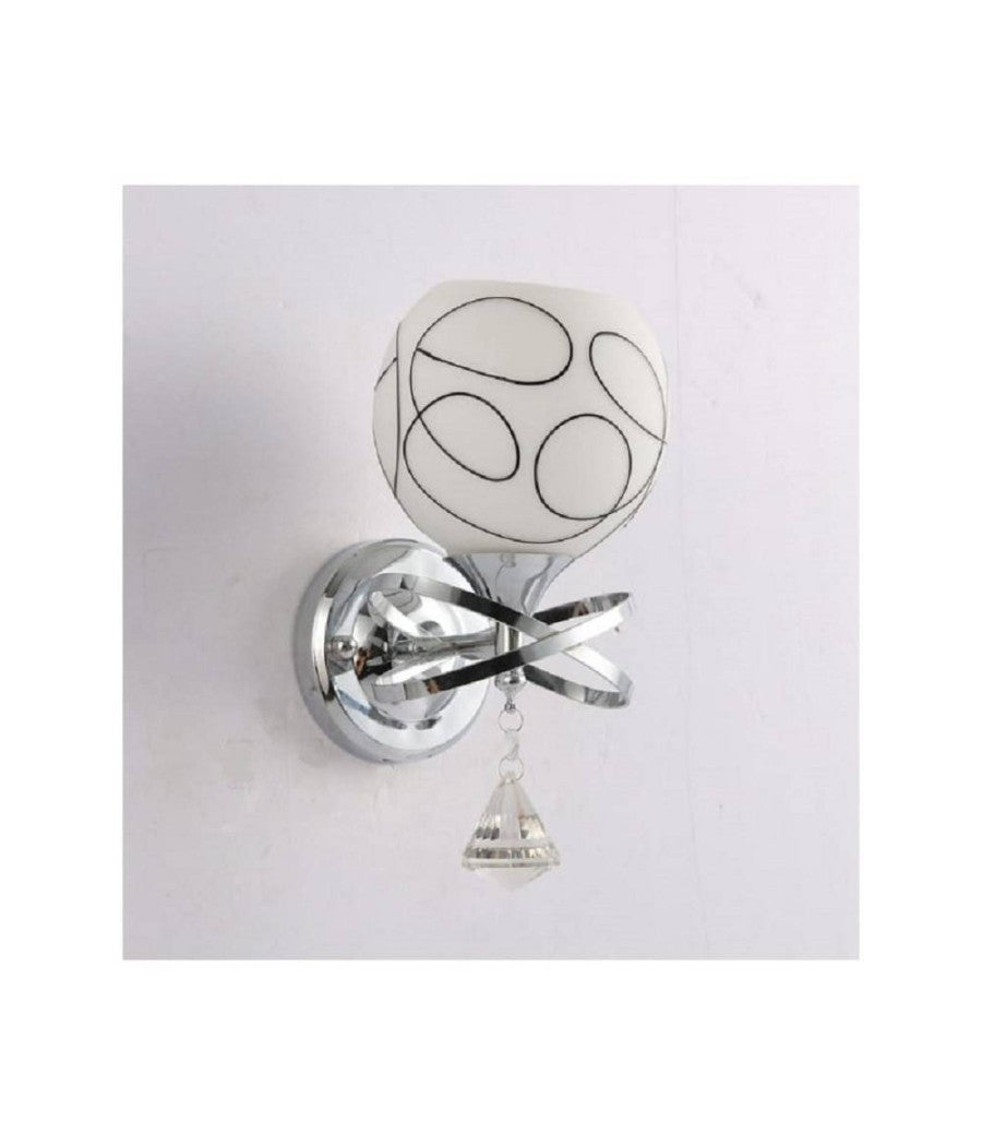 Applique Moderno Paralume Vetro Sfera Bianca Nera Pendente Cristallo Argento E10         