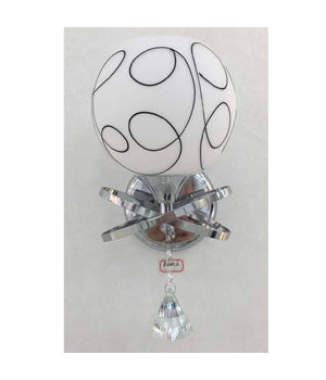 Applique Moderno Paralume Vetro Sfera Bianca Nera Pendente Cristallo Argento E10         