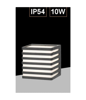 Applique Muro Esterno Led 10w Lampada Decorativa A Strisce Cubo Nero Ip54 B110-n  -bianco Caldo      -
