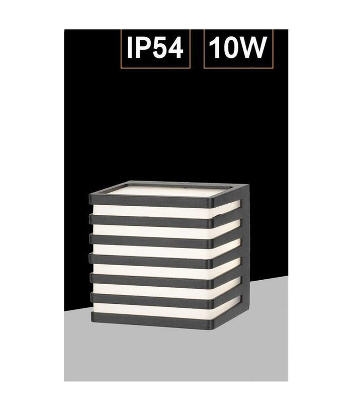 Applique Muro Esterno Led 10w Lampada Decorativa A Strisce Cubo Nero Ip54 B110-n  -bianco Caldo      -