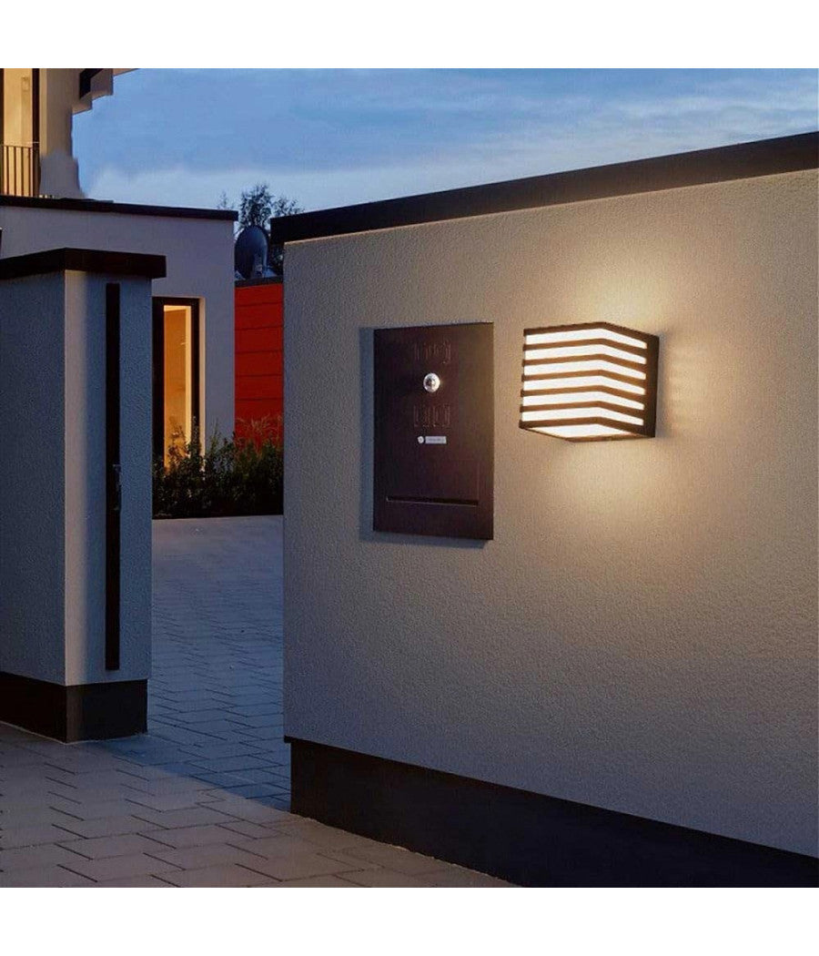 Applique Muro Esterno Led 10w Lampada Decorativa A Strisce Cubo Nero Ip54 B110-n  -bianco Caldo      -