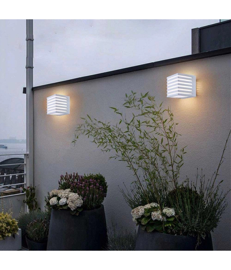 Applique Muro Esterno Led 10w Lampada Decorativa Strisce Cubo Bianco Ip54 B110-b  -bianco Caldo      -