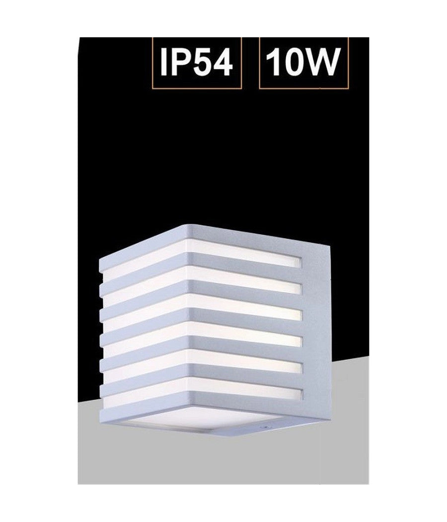 Applique Muro Esterno Led 10w Lampada Decorativa Strisce Cubo Bianco Ip54 B110-b         