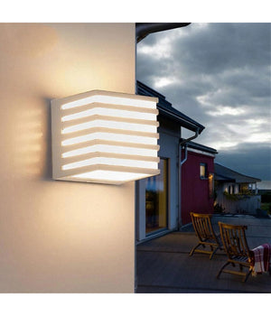 Applique Muro Esterno Led 10w Lampada Decorativa Strisce Cubo Bianco Ip54 B110-b  -bianco Caldo      -