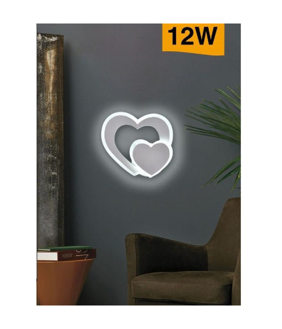 Applique Muro Led Interno Moderno Doppio Cuore 12 W Luce 3000k 4000k 6500k E83-b  -bianco Freddo      -