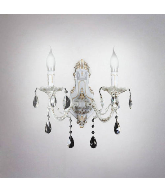 Applique Parete Muro Classica 2 Bracci Attacco E14 Con Cristalli Pendenti E01-2         