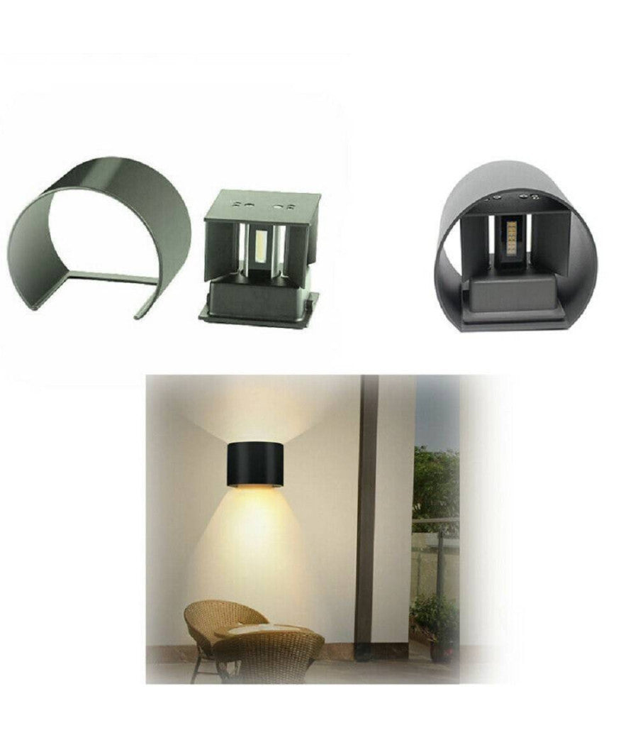 Applique Parete Muro Grigio 28 Led 12 Watt Ip55 Luce Fredda Calda Up & Down Es44  -bianco Caldo      -