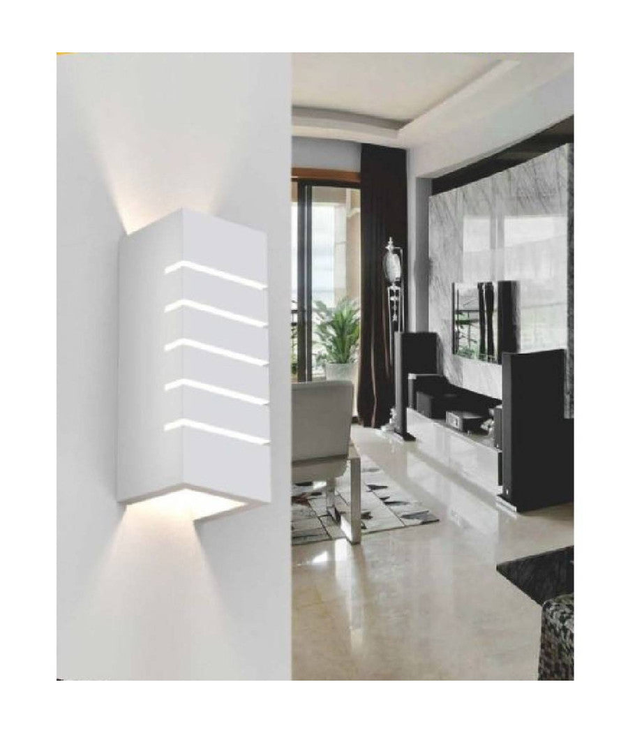 Applique Parete Up E Down In Gesso Verniciabile Rettangolo Intagliato G9 Gs-e52         