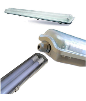 Applique Plafoniera Completa Neon Doppio Tubo Neon T8 120/150cm Esterno Ip65     -120 Cm   -