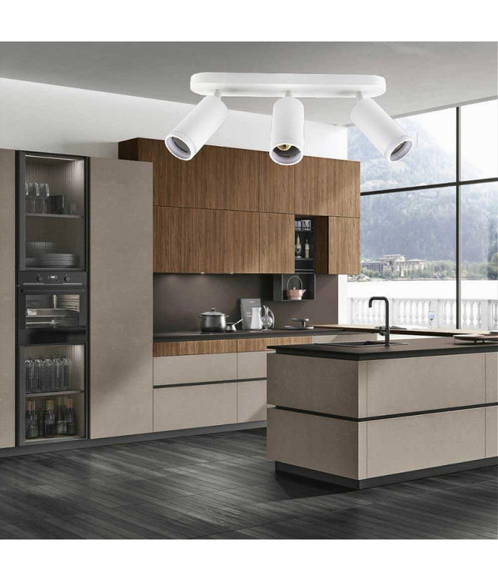 Applique Plafoniera Orientabile Da Soffitto Parete 3 Diffusori Lampada Gu10 Ts-3  Bianco       