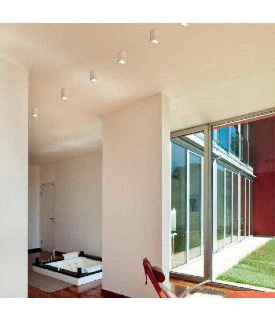 Applique Soffitto Portafaretto In Gesso A Cubo Verniciabile Attacco Gu10 Gs-c14         