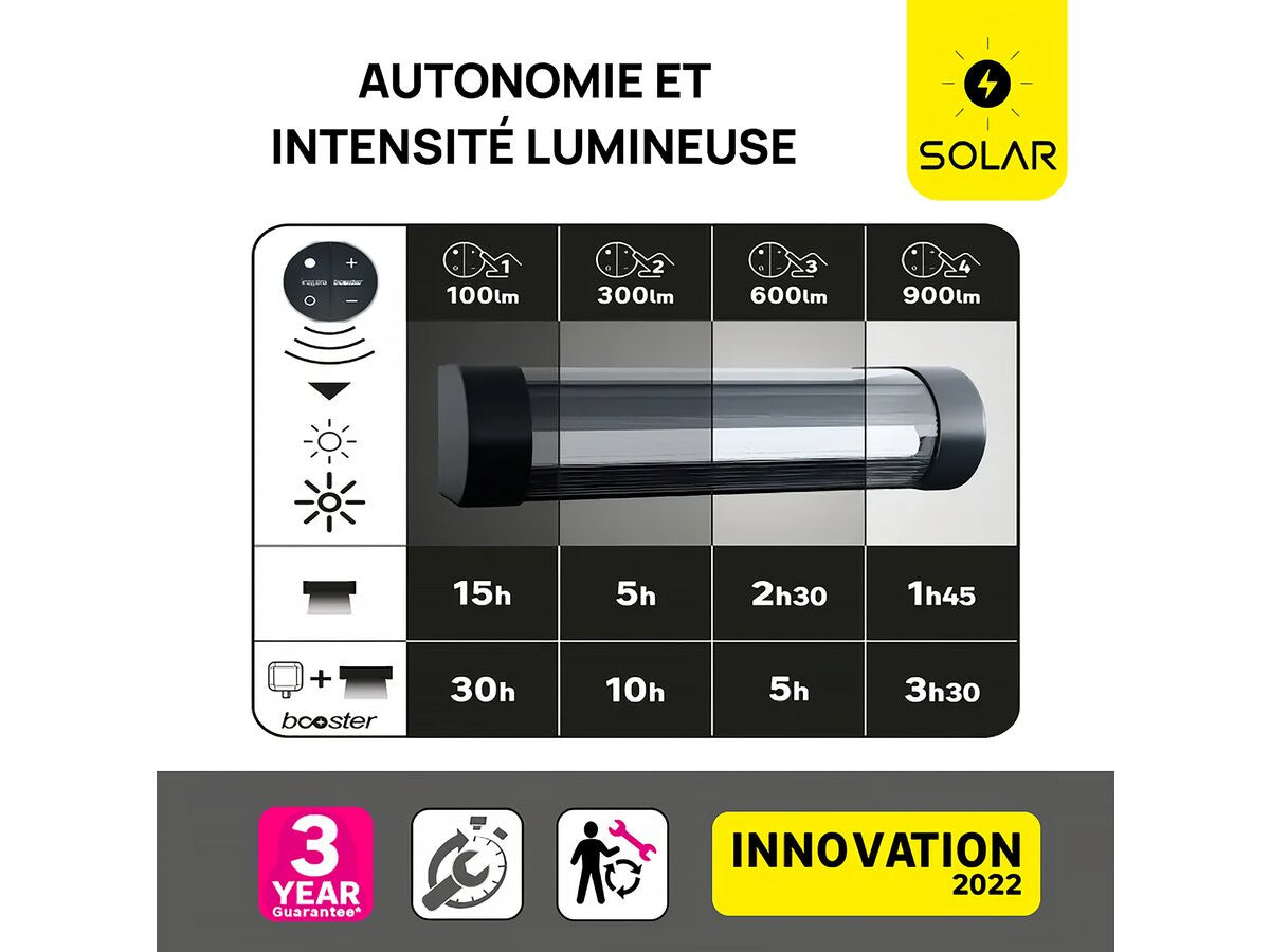 Apparecchio solare e ricaricabile Booster "Loma" da 150 a 900 Lumen - Nero