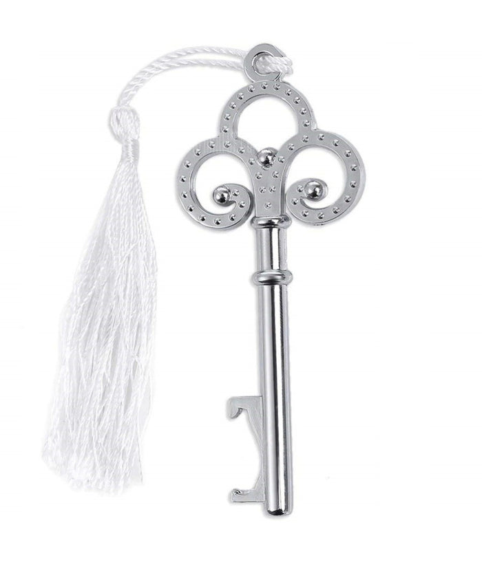 Apribottiglie Apri Bottiglia Chiave Nappa Bianca Segnaposto Posto Bomboniera         