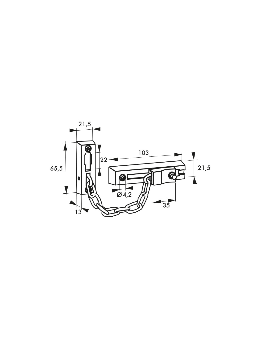 Apriporta di sicurezza per porta d'ingresso, catena in acciaio, 103mm - THIRARD