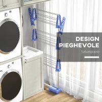 Stendino Verticale con 3 Ripiani Regolabili, in Acciaio e Plastica, 142x55x152 cm, Blu e Argento