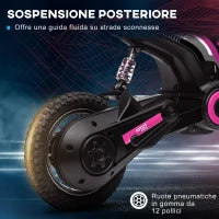 Moto Elettrica per Bambini con Acceleratore Manuale, 2 Velocità 8-16km/h, Età 8-12 Anni, Rosa