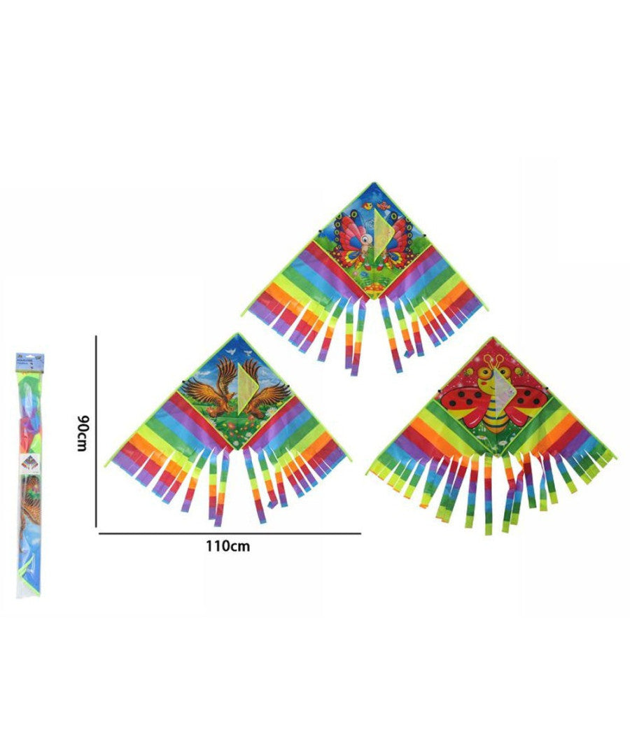 Aquilone Arcobaleno Gioco Esterno Spiaggia Facile Da Pilotare Vari Colori 110x90         