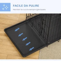 Gabbia per Animali Domestici Trasportino per Cani e Gatti Pieghevole in Acciaio Doppia Apertura, 76x46x52cm, Nero