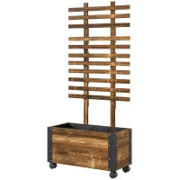 Fioriera con Traliccio per Rampicanti e Rotelle, in Legno di Abete, 65x31x147 cm, Marrone