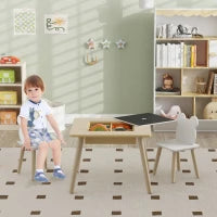 Set Tavolo 3 in 1 e 2 Sedie per Bambini con Schienale a Orsetto, Età 3-6 Anni, Colore Legno