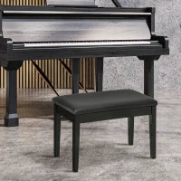 Sgabello per Pianoforte con Vano Contenitore in Legno e Finta Pelle PU, 75x35x49cm, Nero
