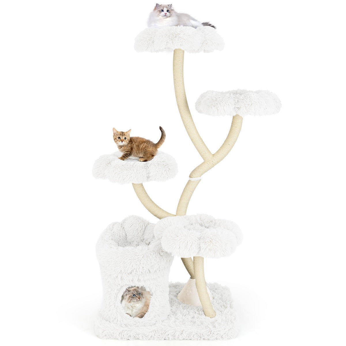 Albero per gatti multilivello da 165 cm con cuccia 2 in 1 e tiragraffi in sisal bianco 20_0017391